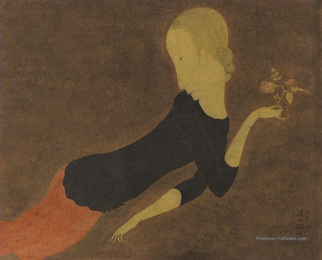 JEUNE FILLE a LA ROSE CIRCA 1917 japonais Peintures à l'huile